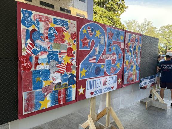 Student art display at 9/11 memorial ceremony in Palm Harbor, Florida.