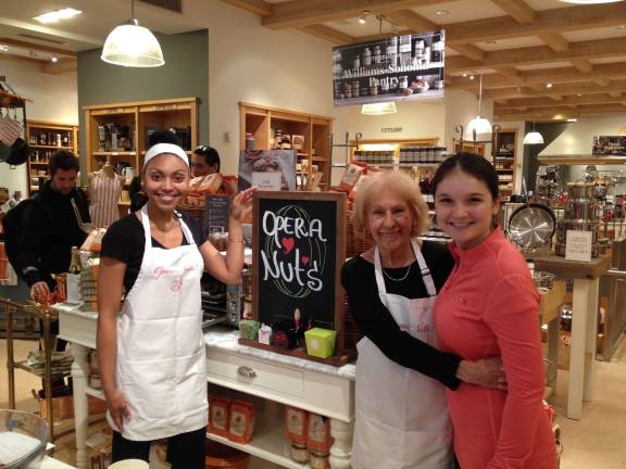 Pictured from left to right, Kim Lockett (OperaNuts Employee), Rachel Roth (Found/Owner of OperaNuts), and Eileen Roach (New York Cares volunteer.)