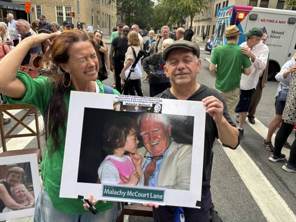 LBGTQ activist Brendan Fay (right) was among the people who turned up for the naming of Malachy McCourt Lane on Sept. 28. He said Malachy was the grand marshal of the first St. Patrick’s Day for All in Queens when gays were still barred from marching under their own banner in the NYC parade.