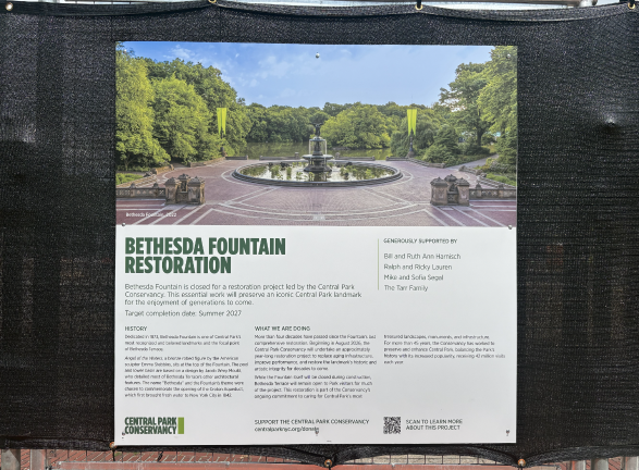 Informational posters detailing the restoration, its timeline and donors can be found around the site.
