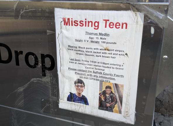 Missing Teen flyer posted on Seward Park Library book drop box.