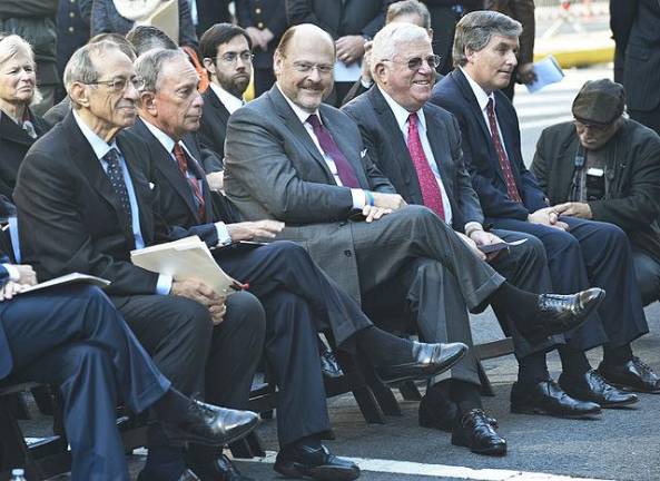Richard Ravitch was right at home with some of the biggest power brokers of the day in October, 2012 at the dedication ceremony of the Brooklyn Battery Tunnel which was renamed in honor of his political ally and friend, former NY Governor Hugh L. Carey. Ravitch was seated was with (from left) former Gov. Mario Cuomo, the then Mayor Mike Bloomberg, the then MTA chairman, Joseph Lhota, Ravitch, and Jim Ferrara, the president of MTA Bridges and Tunnels. Photo: Photo: Metropolitan Transportation Authority / Patrick Cashin.