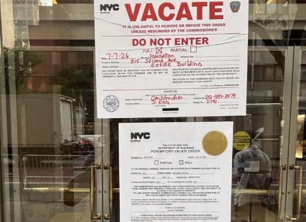The Building Department ordered a full vacate of the building on July 7 after steel beams buckled in the nearby former Pfizer HQ at 235 E. 42nd St.