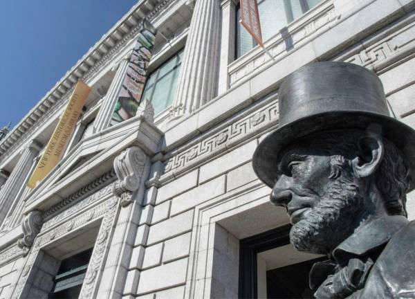 Abe Lincoln outside New York Historical..