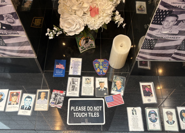A close up on the 9/11 memorial.