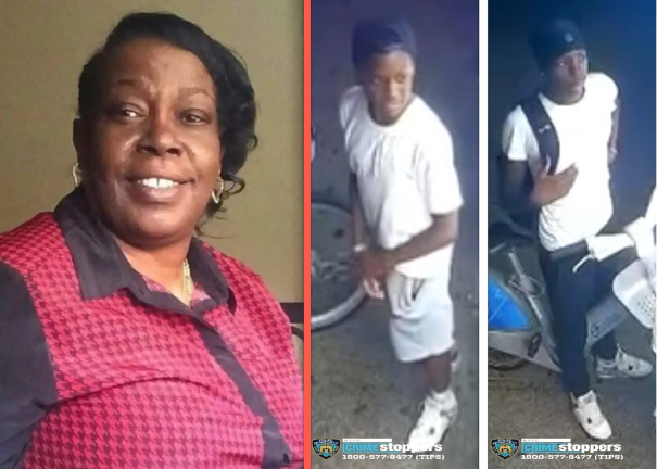 Robin Wright (left), killed by stray gunfire in East Harlem; right: two sought for robbing a Madison Avenue food vendor.