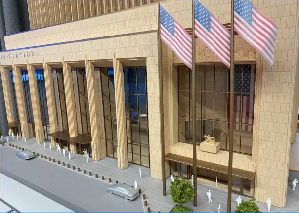 Rendering of the exterior of the proposed new Penn Station which would face Eighth Avenue.