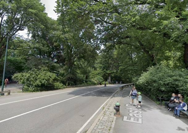 East Drive near East 84th Street, which is transverse road running under East Drive, in Central Park.
