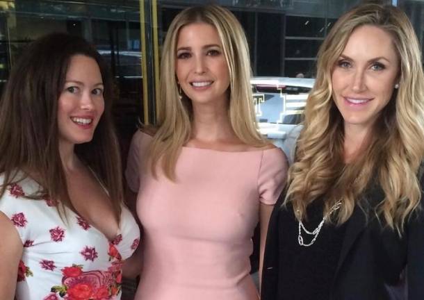 Noelle Dunphy, (left), who is accusing Rudy Giuliani of sexual harassment and wage theft in a lawsuit, appeared at Mar A Lago in happier times with Ivanka Trump (center) and Lara Trump. Dunphy and Giuliani were said to be dating at the time. Photo: Noelle Dunphy iphone