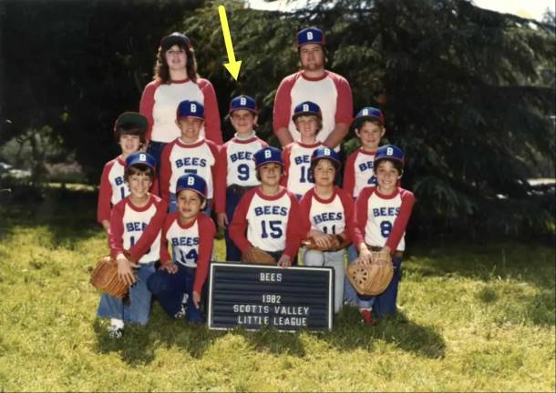 Young Aaron Clark as a member of the Scotts Valley Little League bees.