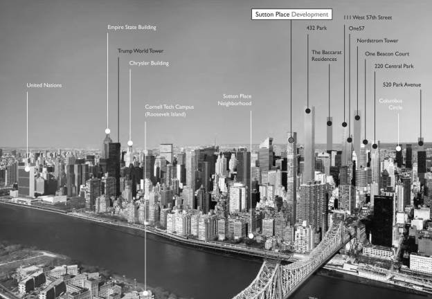 How the Sutton Place tower would stand up against the city's other tall buildings, in an image distributed by the developer.