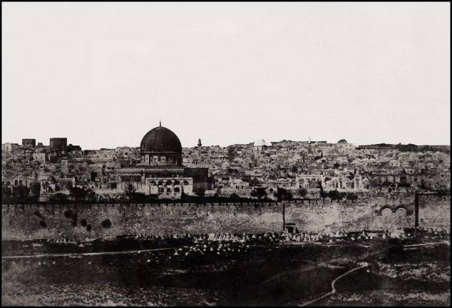 The wall of the Old City and Jerusalem&#x2019;s Dome of the Rock as seen in 1853. Photo: Adel Gorgy
