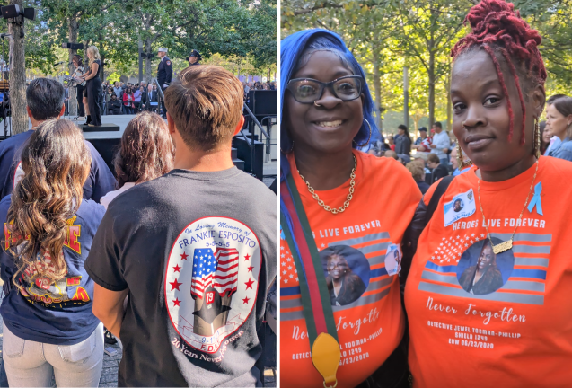 Left: In loving memory Frankie Esposito, FDNY. Right: Heroes Live Forever, NYPD Detecive Jewel Todman-Phillip.
