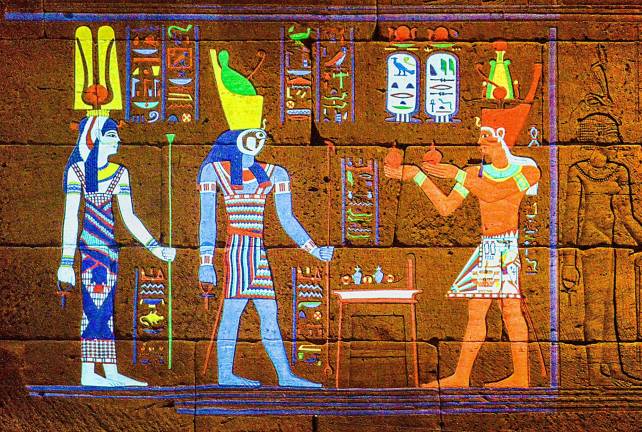 The Temple of Dendur's original colors conjured by curatorial research and digital techniques. Photo: Adel Gorgy