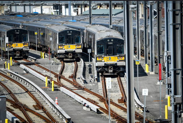 Train traffic moving through Sunnyside Yard on May 19, 2026 prior to the planned noon resumption that day of Long Island Rail Road service after a three-day strike.