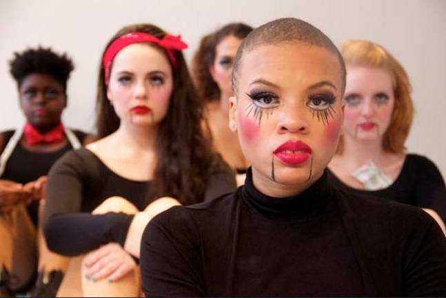 The cast of Girl Be Heard's "Embodi(ed)." Left to right, back to front, are Jordan Fleming, Nina Tandilashvili, Annalise Wedemeyer, Dinae Anderson-Guano and Veronica Lowry. Photo: Ashley Marinaccio