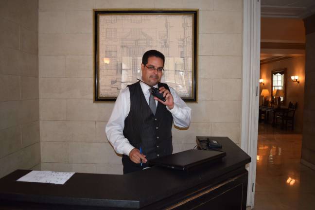 Edwin Peralta in the lobby of the Studio Building. Photo: Genia Gould