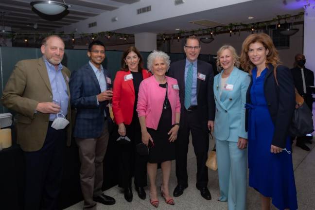 Left to right: Contributor Michael Oreskes, Honoree Dr. Dave Chokshi, Editor in Chief Alexis Gelber, President and Publisher Jeanne Straus, Manhattan Borough President Mark Levine, Honoree Laurie M. Tisch, Honoree Julie Menin. Photo: Steven Strasser