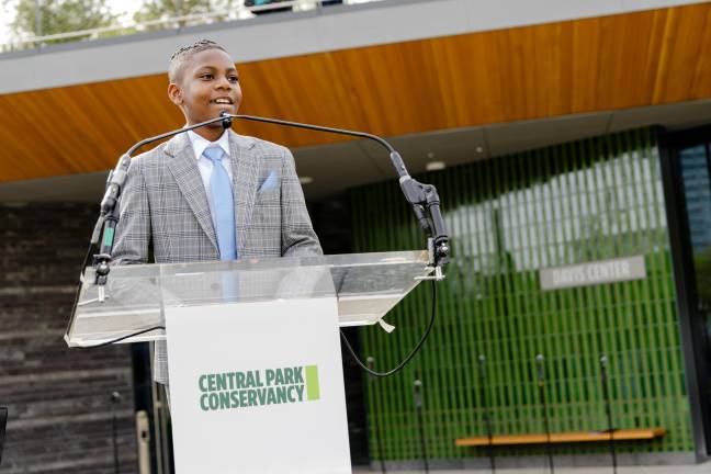 Kayden Hern, who served as the poet laureate of Gov. Kahty Hochul’s administration, reciting a moving poem entitled “In My Mind” at an April 25 ribbon-cutting event for the new Davis Center.