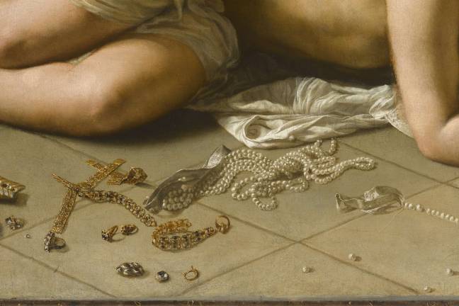 Guido Cagnacci (1601&#x2013;1663) . &quot;The Repentant Magdalene&quot; (detail), ca. 1660-63. Oil on canvas. 90 1/4 x 104 3/4 inches. Norton Simon Art Foundation, Pasadena, California