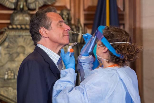 Governor Andrew Cuomo had a coronavirus test at his daily briefing on May 17, 2020 when he announced statewide testing at 700+ locations.
