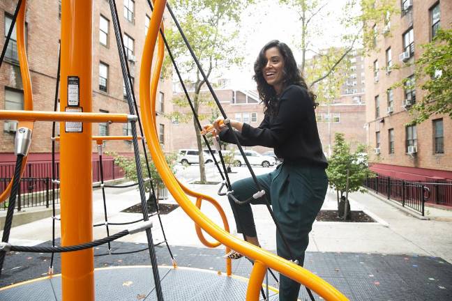 Carlina Rivera at a ribbon-cutting for a new playground on the Lower East Side.