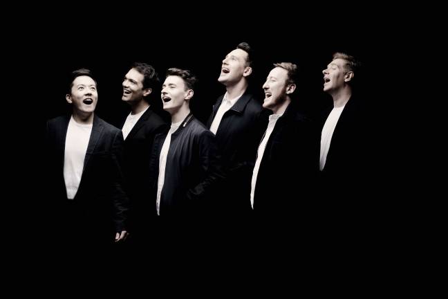 The King's Singers mid-song, getting ready for their 50th anniversary tour. Photo: Marco Borggreve