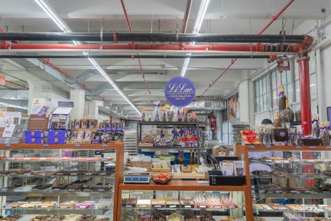 Interiors of Li-Lac Chocolates Industry City store.
