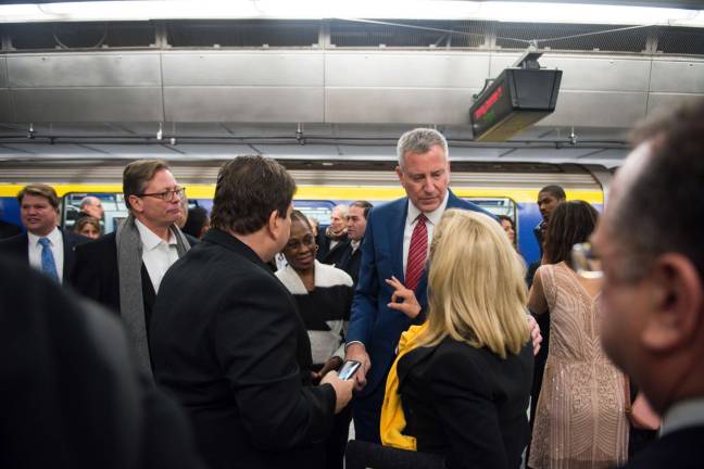 Mayor Bill de Blasio and First Lady Chirlane McCray at the inaugural ride of the Second Avenue subway. Photo: Edwin J Torres/ Mayoral Photo Office.