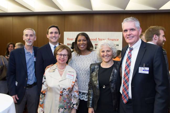 David Getz, Council Member Ben Kallos, Judy Schneider, Public Advocate Letitia James, Jeanne Straus, Brad Beckstrom of Mount Sinai. Photo: George Cade Photography