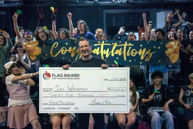 Ian Weissman, a social studies teacher at Repertory Company High School for Theatre Arts, received the 2025 FLAG Award for Teaching Excellence. The winner is always handed the award in a surprise ceremony.