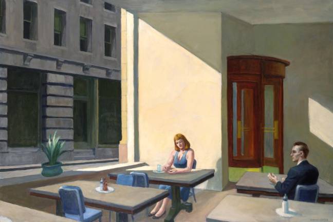 At The Whitney Museum of American Art – Edward Hopper, Sunlight in a Cafeteria, 1958. Oil on canvas, 40 3/16 × 60 1/8 in. (102.1 × 152.7 cm). Yale University Art Gallery, New Haven; bequest of Stephen Carlton Clark, B.A. 1903. © 2022 Heirs of Josephine N. Hopper/Licensed by Artists Rights Society (ARS), New York