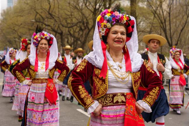 Stunning costumery in the Greek Independence Day line of march on March 30, a welcome reprieve from the gray skies and chilly weather.