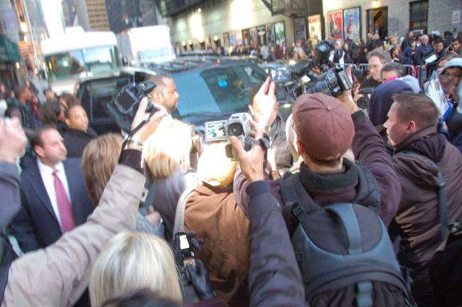 Paparazzi outside the "Late Show" studio in midtown. Photo by Dave Herholz via flickr