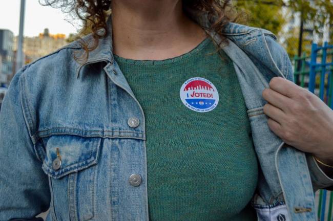 A voter’s sticker. Photo: Abigail Gruskin
