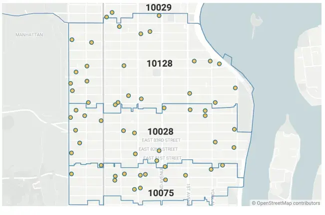 The outbreak, which infected more than 90 people, was concentrated within three ZIP codes that roughly encompass the Carnegie Hill and Yorkville neighborhoods.