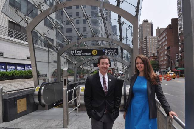 Kim Moscaritolo and&#xa0;Adam Roberts of the Four Freedoms Democratic&#xa0;Club campaigning at the 86th Street station of the Second Avenue subway in a recent photo. They are running for reelection as Democratic co-district leaders for the East Side&#x2019;s 76th Assembly District, Part B, which runs from 78th Street to 92nd Street and from Third Avenue to the East River.&#xa0;Photo:&#xa0;Friends of Kim
