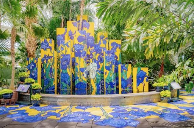 ”Irises on Yellow Columns” by Graphic Rewilding reimagines Van Gogh’s “Vase with Irises Against a Yellow Background” in a 3-dimensional fashion.