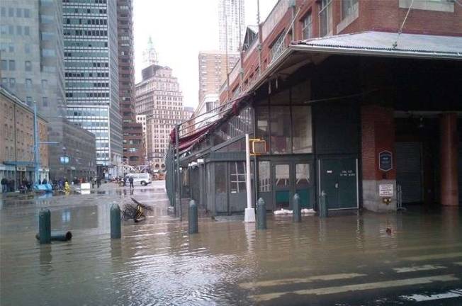 Post-Sandy flooding near South Street Seaport. Photo: NYC Department of Small Business