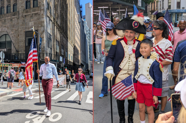 Left: Grand Marshal State Assembly Member Charles Fall. Right: “General Marquis de Lafayette.”