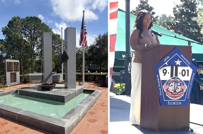 Ganelle Guzman McMillan told her harrowing story about being entombed in the rubble of the WTC at the 9/11 Memorial at Curlew Hills Memory Gardens in Palm Harbour, FL.