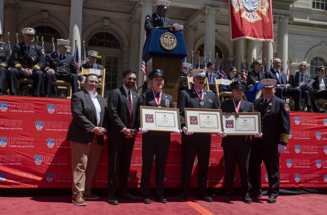 FDNY Medal Day at City, Paul Yoon, Alexander Khalef, Jose D. Parra receive awards.