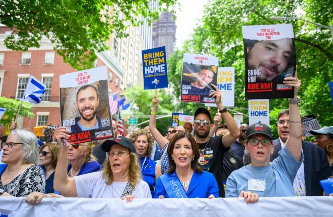 June 2, 2024 — New York, NY — Governor Kathy Hochul marches in the Israel Day Parade on 5th Avenue. (Susan Watts/Office of Governor Kathy Hochul)