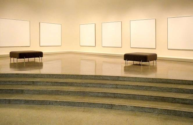 Agnes Martin&#x2019;s spare, square canvases reward patient viewing as seen in &#x201c;The Islands I&#x2013;XII,&#x201d; 1979, in acrylic and graphite on linen, 12 parts, each 6 square feet. Photo: Adel Gorgy