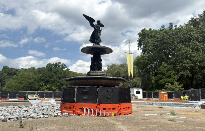 A peek inside the circular area closed off for construction.