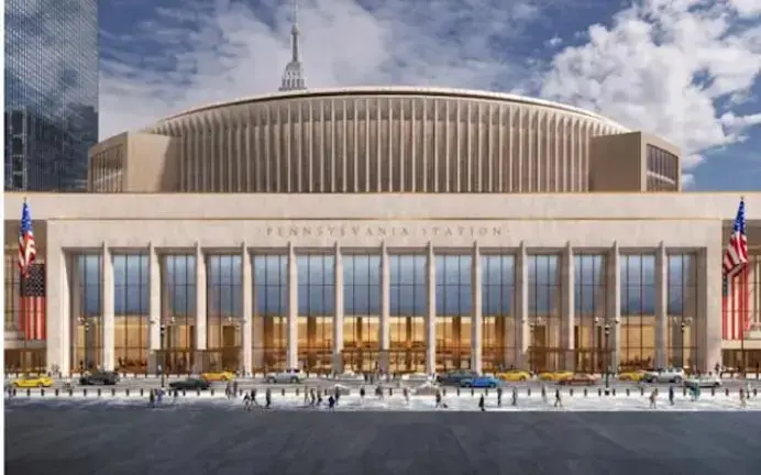 The original artist rendering by the winning bidder earlier this year featured the Pennsylvania Station name above the proposed new Grand Entrance on Eighth Ave.
