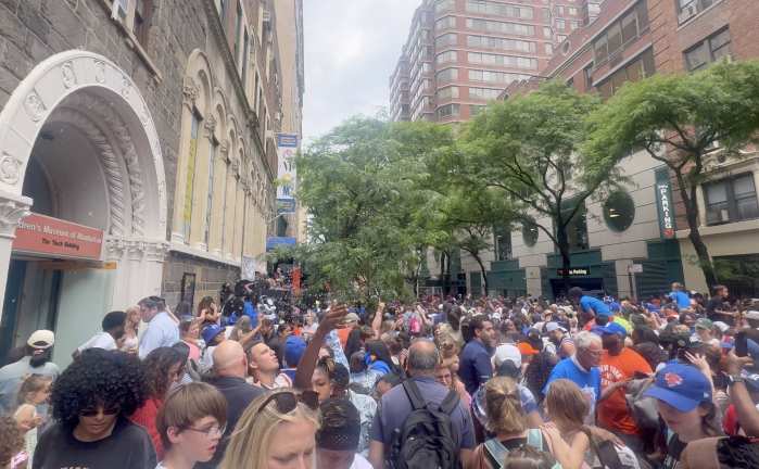 It was wall-to-wall fans at a block party outside the Children’s Museum of Manhattan on June 17, celebrating the Knicks championship a day before the big parade at the Canyon of Heroes downtown.