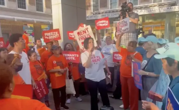 Tenant organizers, including those rallying at a 2025 meeting of the RGB (pictured above), have demanded a rent freeze and Mamdani ran saying freeze the rent was a centel plank on his platform.
