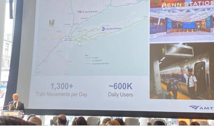 Standing before a giant screen at the Association for a Better New York breakfast recently, Amtrak executive Andy Byford outlines some bold ideas to run trains from the Long Island Rail Road into New Jersey and vice versa. But it will be no simple fix, as all railroads have traditionally ended their runs at Penn Station.