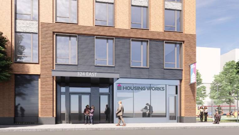 A rendering of the new development’s entrance at street view.